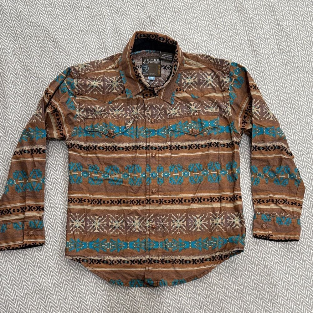 Roper Western Wear Kids Aztec Patterned Button-Up Shirt Size 4-5